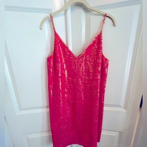 Lilly Pulitzer Size Medium Hot Pink and Gold Short Sheath Dress.